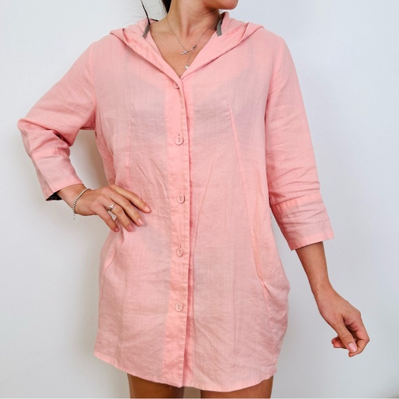 A. Mollin 100% linen tunic dress with hood button down coverup - Picture 4 of 9